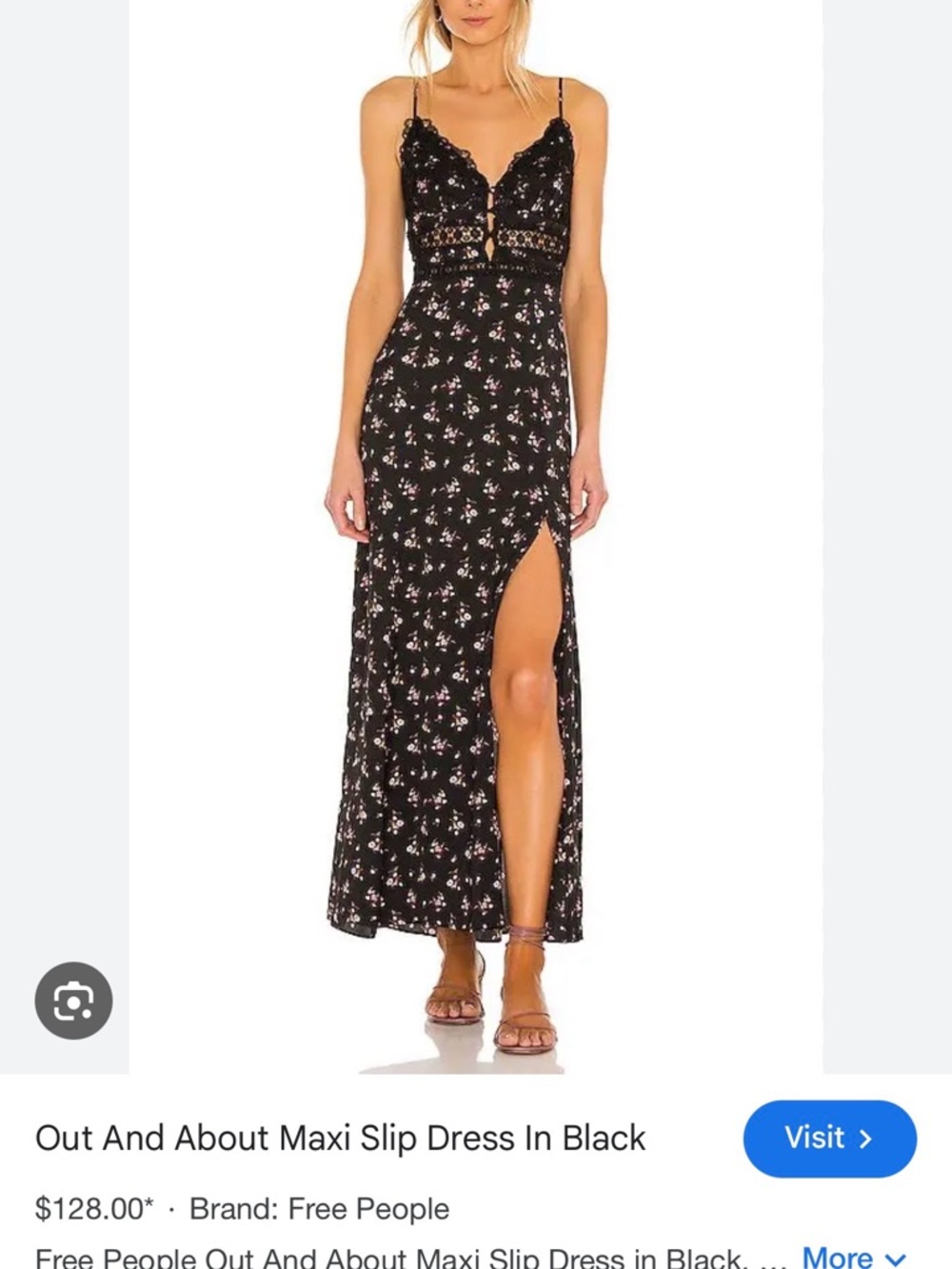 Free People Black Floral Maxi Slip Dress with Lace Bodice